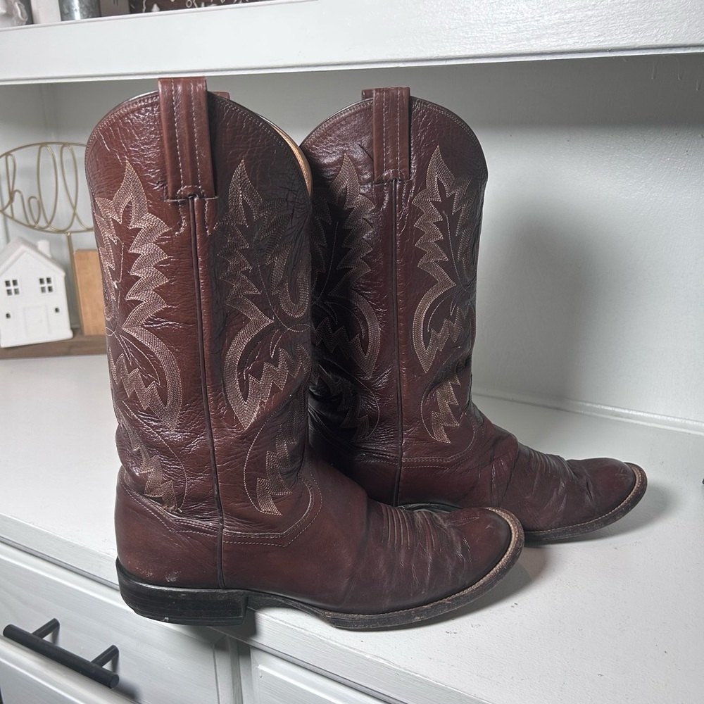 Vintage Panhandle Slim Cowboy Boots Men’s 10D Western Leather Brown Stitching - Picture 2 of 8